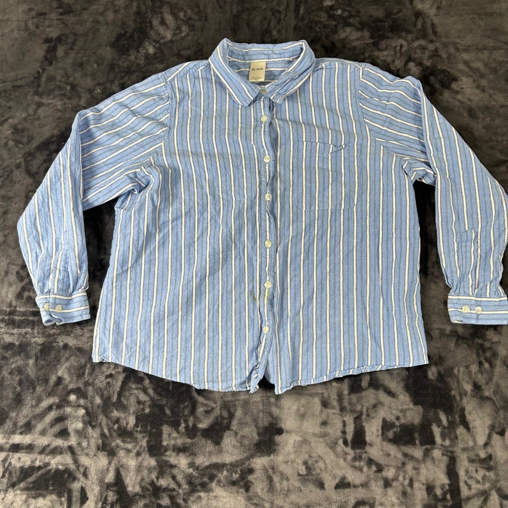 Blair Button Down Shirt Womens XLG Blue Striped Long Sleeve Cotton